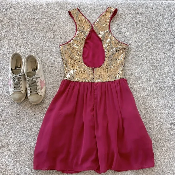 Sleeveless Pink with Gold Sequin Cocktail Dress - Picture 10 of 10